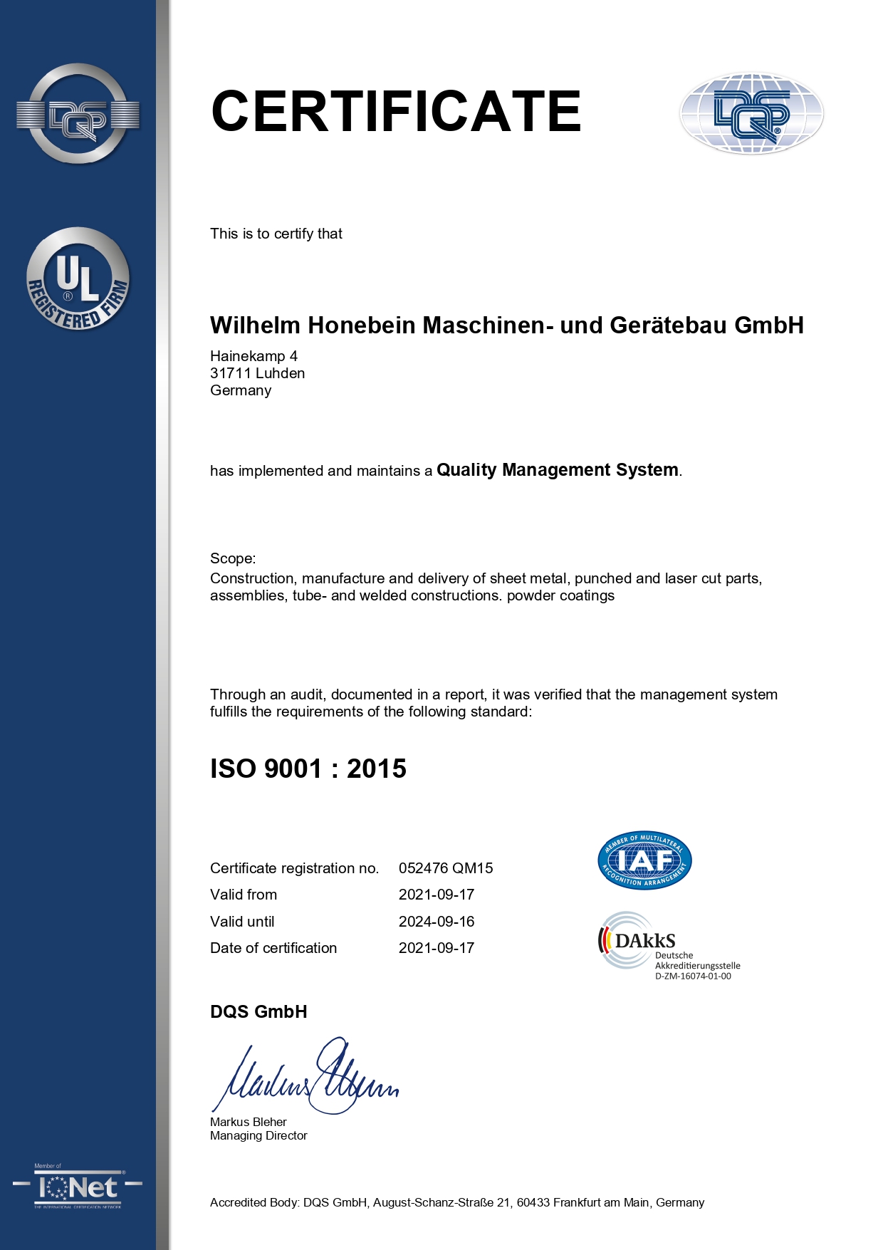 Qualitymanagement DIN EN ISO 9001:2015